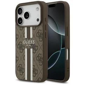 GUESS viedtālruņa apvalks IPHONE 17 Pro, saderīgs ar MagSafe GUHMP17LP4RPSW (4G Printed Stripes), brūns