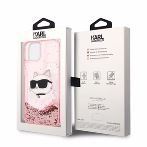 Karl Lagerfeld mirdzošs Choupette galvas viedtālruņa apvalks iPhone 14 Plus - rozā