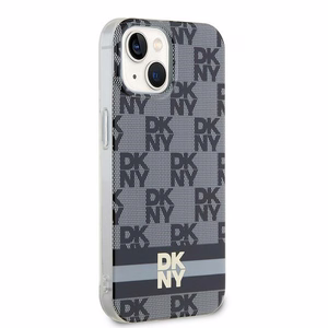 DKNY IML rūtainais mono raksts un drukātas svītras Magnētiskais viedtālruņa apvalks iPhone 15 / 14 / 13 - melna