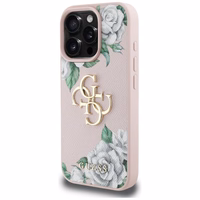 Guess Grained Roses Big 4G logo viedtālruņa apvalks iPhone 16 Pro - rozā