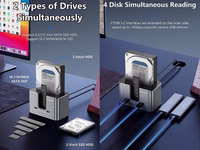 Dual Bay dokstacija, M.2 SATA/ NVME, 2,5"/3,5" SSD/HDD, 2x USB-A, USB-C