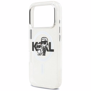 Karl Lagerfeld IML Glitter Karl & Choupette Sketch Logo Magnētiskais viedtālruņa apvalks iPhone 17 Pro - caurspīdīgs