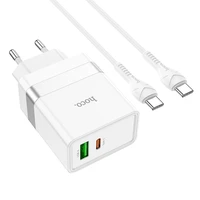 Lādētājs Hoco N21 30W USB-C/USB-A + USB-C uz USB-C kabelis 1.0m, balts