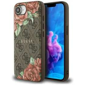 Guess 4G Flowers Print magnētiskais viedtālruņa apvalks iPhone 16e - brūns