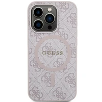 Guess 4G kolekcija ādas metāla logotips Magnētiskais apvalks iPhone 14 Pro Max - rozā