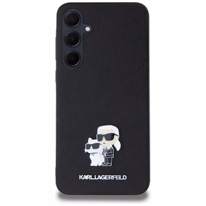 Karl Lagerfeld Saffiano Karl&Choupette Pin viedtālruņa apvalks Samsung Galaxy A35 - melns