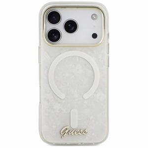 Guess IML Shell Script Metal MagSafe чехол для iPhone 17 Pro Max белый