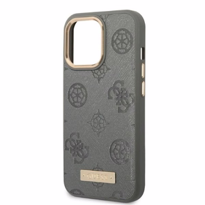 Guess GUHMP13LSAPSTG iPhone 13 Pro / 13 6.1" pelēks/pelēks cietais viedtālruņa apvalks Peony Logo Plate Magnētiskais MagSafe