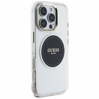 Guess IML Metal Colored Circle Classic Logo Magnētiskais viedtālruņa apvalks iPhone 16 Pro - melns