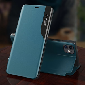 Eco Leather View Case elegant bookcase type case with kickstand for iPhone 13 Pro blue
