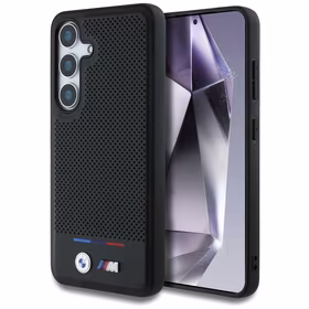 BMW ādas trīskrāsu svītras MagSafe apvalks Samsung Galaxy S25+ - melns