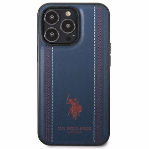 US Polo USHCP14XPFAV Leather Stitch vāciņš ierīcei iPhone 14 Pro Max 6.7", tumši zils