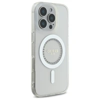 Guess IML Rhinestones magnētiskais viedtālruņa apvalks iPhone 16 Pro Max - balts