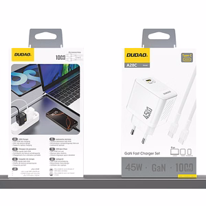 Dudao A28C 45W GaN sienas lādētājs + USB-C kabelis - balts