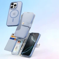 Dux Ducis Lawa ādas apvalks iPhone 16 Pro Max ar noņemamu magnētisko maku - zils