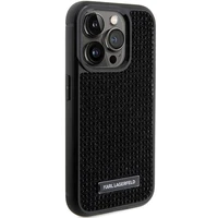Karl Lagerfeld Rhinestone Logo Metal Plate Viedtālruņa apvalks iPhone 15 Pro Max - melns