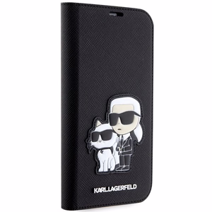 Karl Lagerfeld KLBKP14LSANKCPK iPhone 14 Pro 6.1" grāmatas tipa apvalks melns Saffiano Karl & Choupette