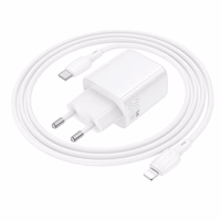 Borofone Lādētājs BN29 USB + Type C - QC 3.0 PD 30W ar Type C uz Lightning kabeli balts