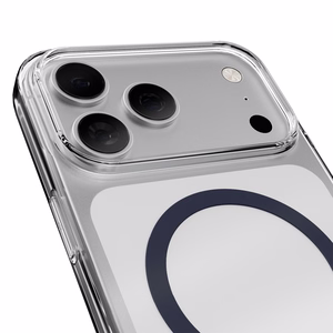 Puro Lite Mag TPU+PC viedtālruņa apvalks saderīgs ar MagSafe iPhone 17 Pro - caurspīdīgs ar zilu gredzenu