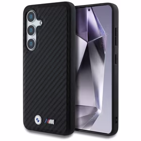 BMW ādas oglekļa Magnētiskais viedtālruņa apvalks Samsung Galaxy S25 - melns