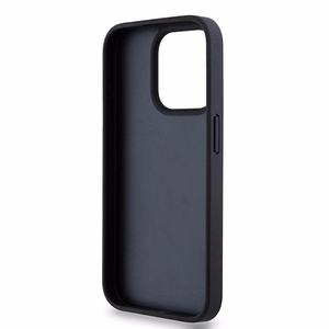 DKNY Ādas mono svītra un metāla logotips viedtālruņa apvalks iPhone 15 Pro - melns