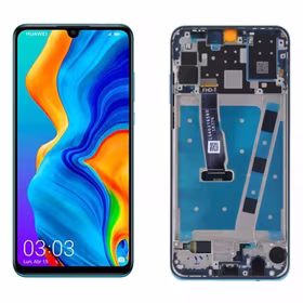 LCD Displejs Saderīgs ar Huawei P30 Lite ar frame / Pearl Balts / HQ