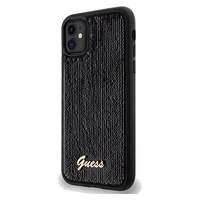 Guess Spīdumi uzraksts metāla viedtālruņa apvalks iPhone 11 / Xr - melns