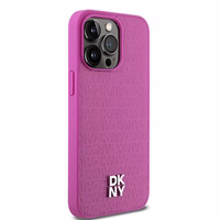 DKNY Ādas monogrammas raksta metāla logotips Magnētiskais viedtālruņa apvalks iPhone 15 Pro Max - rozā