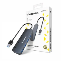 USB-A Hub Wozinsky WHS080YSS 4 x USB-A 3.0 ar atsevišķiem slēdžiem, alumīnijs, ar 30 cm kabeli - pelēks