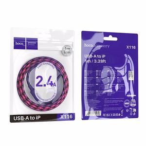 Kabelis USB A uz Lightning Hoco 2,4A 1 m X116 gradienta violeta