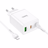 Lādētājs Hoco 2 x USB C + USB A QC3.0 PD 3A 35W N33 + Kabelis USB C uz Lightning N33 balts