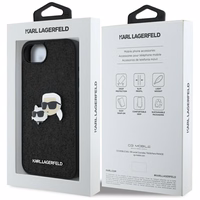 Karl Lagerfeld Fixed Glitter Karl&Choupette Heads Metal Pin viedtālruņa apvalks iPhone 16e - melns