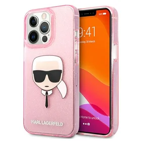 Karl Lagerfeld spīdīgs Karl's galvas viedtālruņa apvalks iPhone 13 Pro Max – rozā