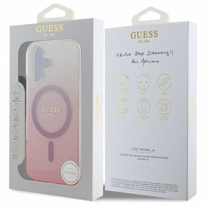 Guess IML Glitter Gradient MagSafe viedtālruņa apvalks iPhone 16 - rozā