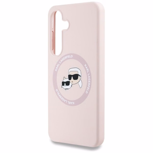 Karl Lagerfeld silikona dubulto galvu un apļa magnētiskais Samsung Galaxy S25 viedtālruņa apvalks rozā