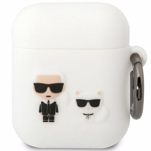 Karl Lagerfeld KLACA2SILKCW чехол AirPods 1/2 белый/белый Silicone Karl & Choupette