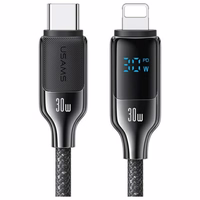 USAMS Kabelis USB-C uz Lightning 30W 1.2m Digital Display Zinc Alloy Fast Charging Data Cable HX Series SJ741USB02 (US-SJ741)