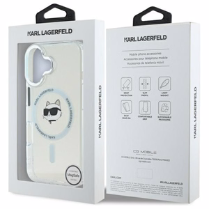 Karl Lagerfeld IML Metal Choupette Head Magnētiskais iPhone 16 viedtālruņa apvalks - balts