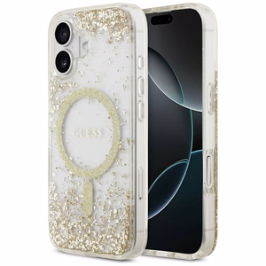Guess Resin Bottom Glitter Magnētiskais viedtālruņa apvalks iPhone 17 - zelta