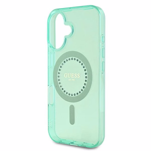 Guess IML Rhinestones Magnētiskais viedtālruņa apvalks iPhone 16 Plus - zaļš