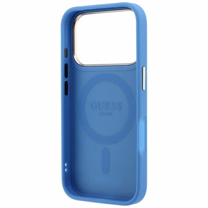 Guess 4G Classic Logo vāciņš modelim iPhone 18 Pro Max / 17 Pro Max, ar 360° gredzenu-statīvu, saderīgs ar MagSafe – zils