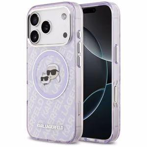 Karl Lagerfeld IML Mirdzošais Karl & Choupette Heads Logo magnētiskais viedtālruņa apvalks iPhone 17 Pro Max - violets
