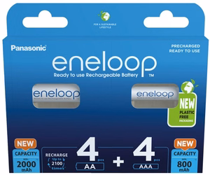 Uzlādējamas baterijas PANASONIC ENELOOP 4x AA 2000 mAh + 4x AAA 800 mAh 8 gab. (BK-3MCDE+4MCDE/8CP)