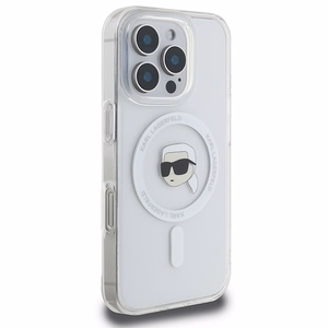 Karl Lagerfeld IML Metāla Karl Head Magnētiskais viedtālruņa apvalks iPhone 16 Pro - balts