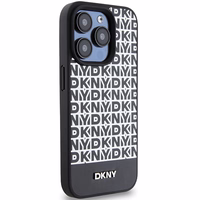 DKNY Ādas drukāts raksta metāla logotips Magnētiskais viedtālruņa apvalks iPhone 15 Pro Max - melns