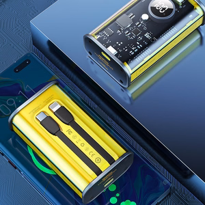WEKOME WP-345 Vanguard Series ārējais akumulators, 10000 mAh, PD 20 W + QC 22,5 W, ar iebūvētiem USB-C un Lightning kabeļiem, dzeltens
