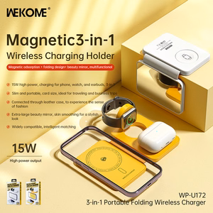 WEKOME WP-U172 salokāma 3-in-1 bezvadu uzlādes stacija ar spoguli iPhone, Apple Watch un AirPods, saderīga ar MagSafe, 15 W, dzeltena