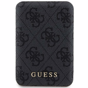 Guess indukcijas 15W GUPB5FP4EMGK 5000mAh portatīvais lādētājs melna/melna 4G ādas metāla logotips MagSafe