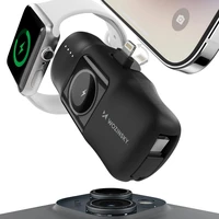 Wozinsky WF16-YLS 5000mAh 15W Lightning mini portatīvais lādētājs ar iebūvētu USB-C kabeli un Apple Watch lādētāju - melna