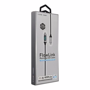 X-ONE FlowLink datu kabelis ar plūstošu LED apgaismojumu – C–C tipa – 5A, līdz 100W, 1,2m, melns